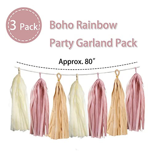 15PCS DIY Boho Rainbow Party Tassel Banner Dusty Rose Pink Kraft Brown Cream Paper Garland Streamer Wedding Baby Shower Birthday Outdoor Nursery Garden Hanging Decoration