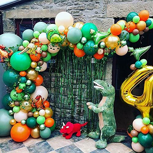 135pcs Jungle Party Balloon Arch Green Orange Gold Balloon Garland for Jungle Dinosaur Themed Party Kids Boys Birthday Party and Animal Party Decorations