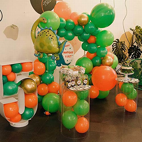 135pcs Jungle Party Balloon Arch Green Orange Gold Balloon Garland for Jungle Dinosaur Themed Party Kids Boys Birthday Party and Animal Party Decorations