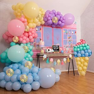 pastel balloons garland arch kit, 117 pcs macaron rainbow easter balloon with gold confetti balloons for kids birthday baby shower easter day unicorn party decorations