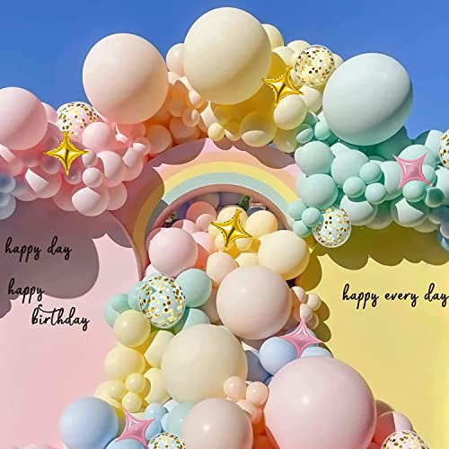 Pastel Balloons Garland Arch Kit, 117 pcs Macaron Rainbow Easter Balloon with Gold Confetti Balloons for Kids Birthday Baby Shower Easter Day Unicorn Party Decorations
