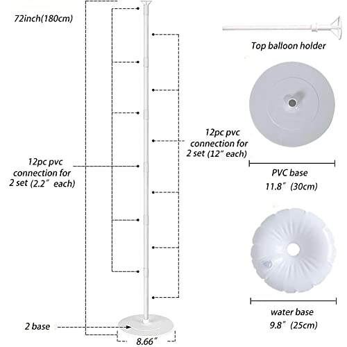 72 inch 2 Set Balloon Column Stand Kit Base and Pole Height 30Pcs Balloon Rings Balloon Tower Decoration for Birthday Party Wedding Party Event Decorations（Balloons are not included）