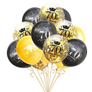 70th birthday balloons gold and black party decorations latex confetti balloon for women men 70 year old anniversary decoration party supplies 12 inch 15 pack(70 years old)