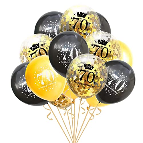 70th Birthday Balloons Gold and Black Party Decorations Latex Confetti Balloon for Women Men 70 Year Old Anniversary Decoration Party Supplies 12 Inch 15 Pack(70 years old)