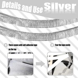 6 Pack 10 Feet Silver Foil Fringe Garland Metallic Tinsel Streamers Banner Wall Hanging Fringe Curtain Backdrop Banner for Parade Floats, Bachelorette, Wedding, Birthday Party Decorations