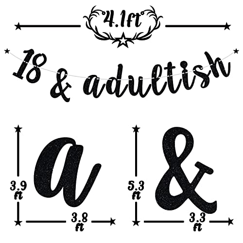 Black Glitter 18 and Adultish Banner, Time To Adult/Cheers to 18 Years/18 Years Love Blessed, 18th Birthday Party Decorations for Girls Boys