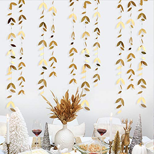 52 Ft Gold Spring Party Decorations Leaf Garland Hanging Paper Gold Leaves Streamer Banner for Golden Wedding Engagement Bridal Shower Birthday Baby Shower Summer Nature Tea Party Decorations Supplies