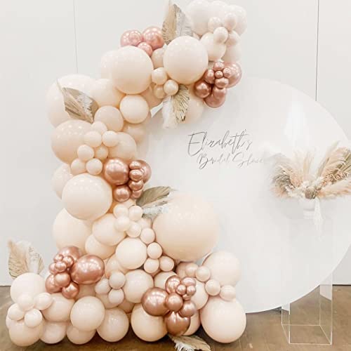 Double Layer Beige Balloons Different Sizes 18In 12In 5In Ivory White Blush Balloon Garland Pastel Cream Latex Balloon Arch Kit for Boho Baby Shower Birthday Wedding Bridal Shower Gender Reveal Party