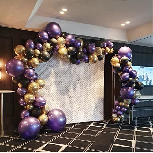 Metallic Purple Balloon Arch Garland Kit-Metallic Gold Balloon Black Balloon 123Pcs for Graduation,Birthday,Easter,Baby Shower,Christmas,Fiesta Party Decoration.