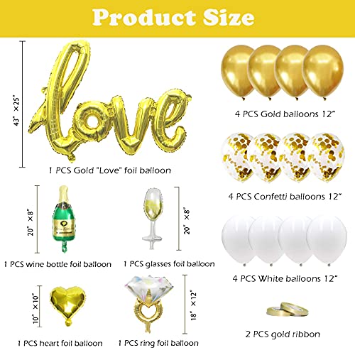 Engagement Wedding Decorations,Gold Engaged Banner, Photo Banner and Set of 12+5 distinctive Balloons for Engagement/Wedding/Anniversary/Valentines Day Party