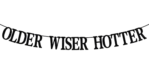 Glitter Older Wiser Hotter Banner, Death to My Youth 30th Birthday Banner Decorations, Funny 30th Birthday Party Decorations for Women (Black)