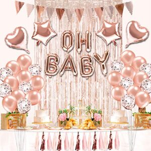 sekcen baby shower decorations for girl 69 pcs rose gold girl baby shower decor kit with foil & confetti balloons, tassels, triangle flags