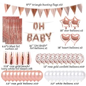 Sekcen Baby Shower Decorations for Girl 69 Pcs Rose Gold Girl Baby Shower Decor Kit with Foil & Confetti Balloons, Tassels, Triangle Flags