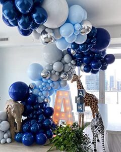 wecepar 168pcs diy balloons garland with night blue macaron blue metallic sliver grey balloon arch garland for jungle safari theme party woodland wedding birthday parties baby shower party decorations