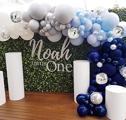 Wecepar 168pcs DIY Balloons Garland with Night Blue Macaron Blue Metallic Sliver Grey Balloon Arch Garland for Jungle Safari Theme Party Woodland Wedding Birthday Parties Baby shower Party Decorations