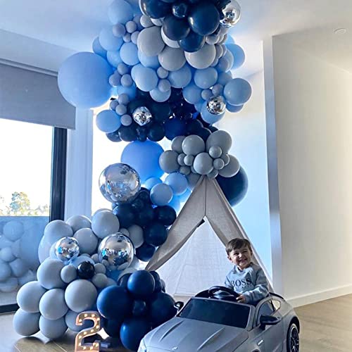 Wecepar 168pcs DIY Balloons Garland with Night Blue Macaron Blue Metallic Sliver Grey Balloon Arch Garland for Jungle Safari Theme Party Woodland Wedding Birthday Parties Baby shower Party Decorations