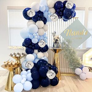 Wecepar 168pcs DIY Balloons Garland with Night Blue Macaron Blue Metallic Sliver Grey Balloon Arch Garland for Jungle Safari Theme Party Woodland Wedding Birthday Parties Baby shower Party Decorations