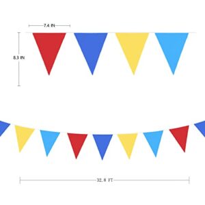 32Ft Red Blue Yellow Party Decorations Carnival Circus Clown Triangle Flag Pennant Bunting Banner Fabric Garland for Kids Birthday Baby Shower Wedding Outdoor Garden Festivals Hanging Decorations