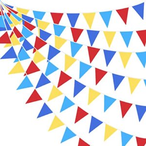 32ft red blue yellow party decorations carnival circus clown triangle flag pennant bunting banner fabric garland for kids birthday baby shower wedding outdoor garden festivals hanging decorations