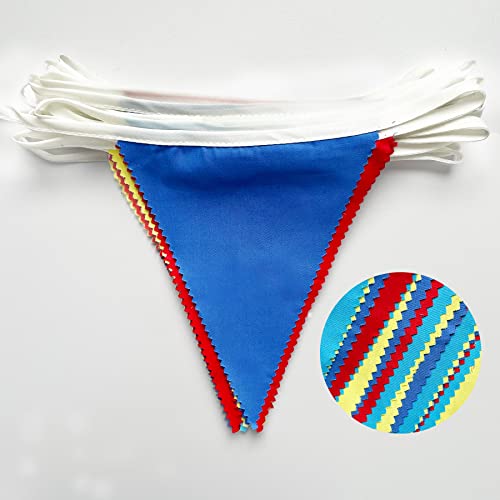 32Ft Red Blue Yellow Party Decorations Carnival Circus Clown Triangle Flag Pennant Bunting Banner Fabric Garland for Kids Birthday Baby Shower Wedding Outdoor Garden Festivals Hanging Decorations