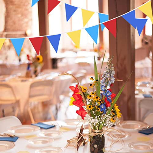 32Ft Red Blue Yellow Party Decorations Carnival Circus Clown Triangle Flag Pennant Bunting Banner Fabric Garland for Kids Birthday Baby Shower Wedding Outdoor Garden Festivals Hanging Decorations