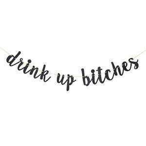 drink up banner – funny alcohol party banner – bachelorette/engagement/wedding/birthday party decorations (black)