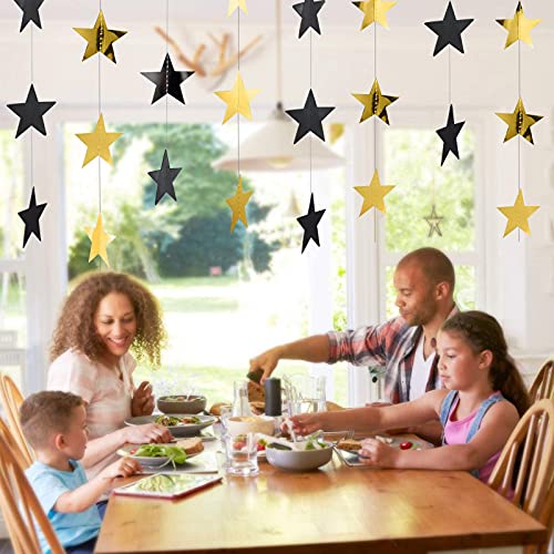 130 Feet Glitter Star Paper Garland Banner Hanging Decoration for Wedding Graduation Birthday Baby Shower Festival Party (Gold and Black)