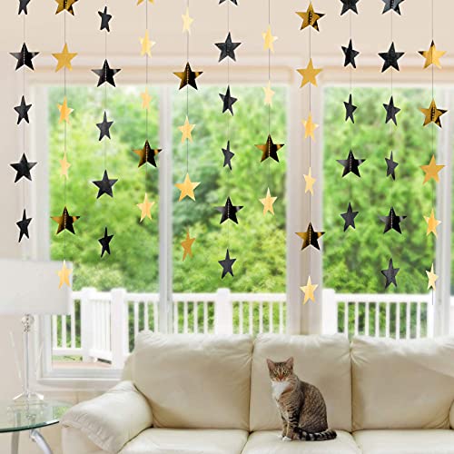 130 Feet Glitter Star Paper Garland Banner Hanging Decoration for Wedding Graduation Birthday Baby Shower Festival Party (Gold and Black)