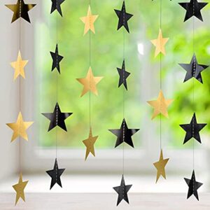 130 Feet Glitter Star Paper Garland Banner Hanging Decoration for Wedding Graduation Birthday Baby Shower Festival Party (Gold and Black)