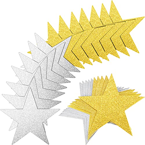 80 Pieces Glitter Star Cutouts Paper Star Confetti Cutouts for Bulletin Board Classroom Wall Party Decoration Supply (Gold, Silver,6 Inches Length)