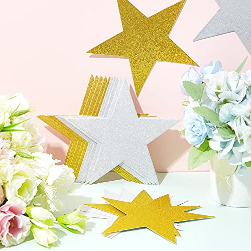 80 Pieces Glitter Star Cutouts Paper Star Confetti Cutouts for Bulletin Board Classroom Wall Party Decoration Supply (Gold, Silver,6 Inches Length)