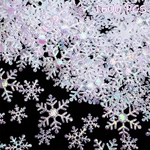 1600 Pieces 3 Size Snowflake Confetti Snowflake Glitter Confetti Decorations for Winter Party Wonderland Party Supplies DIY Craft Projects