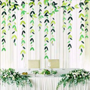 52 ft spring summer theme green paper leaf garland hanging leaves streamer banner for green birthday wedding engagement bridal shower bachelorette baby shower tea party decorations supplies (4 packs)
