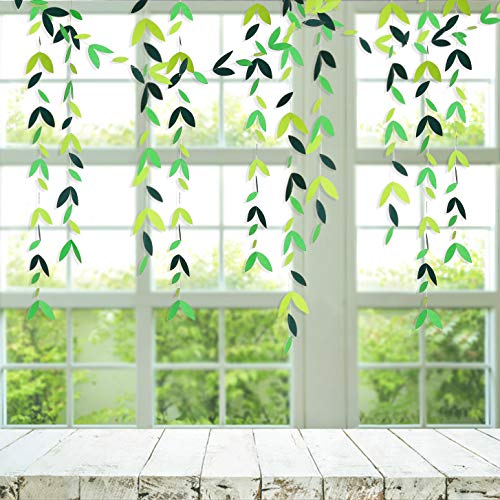 52 Ft Spring Summer Theme Green Paper Leaf Garland Hanging Leaves Streamer Banner for Green Birthday Wedding Engagement Bridal Shower Bachelorette Baby Shower Tea Party Decorations Supplies (4 Packs)