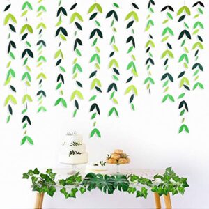 52 Ft Spring Summer Theme Green Paper Leaf Garland Hanging Leaves Streamer Banner for Green Birthday Wedding Engagement Bridal Shower Bachelorette Baby Shower Tea Party Decorations Supplies (4 Packs)