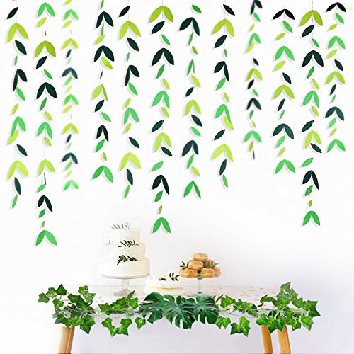 52 Ft Spring Summer Theme Green Paper Leaf Garland Hanging Leaves Streamer Banner for Green Birthday Wedding Engagement Bridal Shower Bachelorette Baby Shower Tea Party Decorations Supplies (4 Packs)