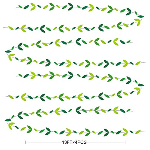 52 Ft Spring Summer Theme Green Paper Leaf Garland Hanging Leaves Streamer Banner for Green Birthday Wedding Engagement Bridal Shower Bachelorette Baby Shower Tea Party Decorations Supplies (4 Packs)
