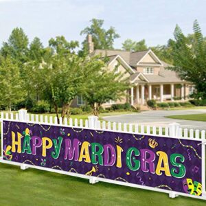 happy mardi gras banner 78.7″x 13.8″ new orleans theme purple yellow green gold sign fleur de lis mask home decor fat tuesday photo props backdrop carnival parade outdoor decoration party supplies