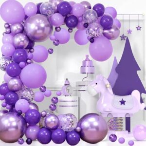 purple balloons garland kit, 92pcs lavender balloons eggplant balloons metallic purple balloons arch different sizes 18” 12” 10” 5” for women girls birthday, purple theme party decorations