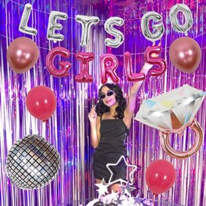 Western Cowgirl Let's Go Girls Bachelorette Party Decoration Hot Pink Nashville Bridal Shower Bachelorette Balloon Garland with Lets Go Girls Banner Ring Disco Balloon for Western Bridal Shower