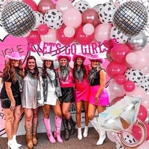 Western Cowgirl Let's Go Girls Bachelorette Party Decoration Hot Pink Nashville Bridal Shower Bachelorette Balloon Garland with Lets Go Girls Banner Ring Disco Balloon for Western Bridal Shower