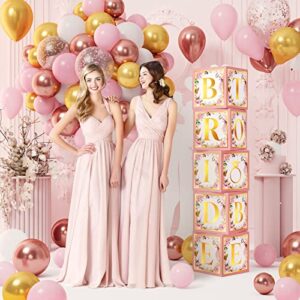 Floral Bridal Shower Decorations - 69 PCS Bachelorette Party Supplies Includes 5 PCS Bride Balloon Block Box with Bridal to Be Letters & Pink Rose Gold Balloon Garland Kit for Engagement Wedding Decor