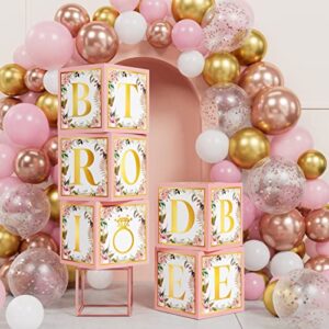 Floral Bridal Shower Decorations - 69 PCS Bachelorette Party Supplies Includes 5 PCS Bride Balloon Block Box with Bridal to Be Letters & Pink Rose Gold Balloon Garland Kit for Engagement Wedding Decor