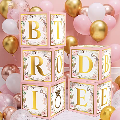 Floral Bridal Shower Decorations - 69 PCS Bachelorette Party Supplies Includes 5 PCS Bride Balloon Block Box with Bridal to Be Letters & Pink Rose Gold Balloon Garland Kit for Engagement Wedding Decor