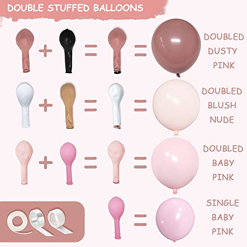 Blush Dusty Pink Balloon Garland Matte Latex Nude Pink Balloons Double-Stuffed Retro Pink Balloon Arch Kit For Party Wedding Baby Shower Graduation Birthday Decoration