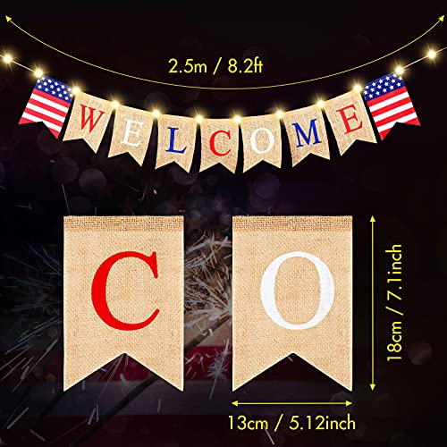 Welcome Home Banner Decoration with LED Fairy String Light 2 Flicker Mode, Patriotic Banner Bunting Welcome Home Sign for Housewarming Military Decoration Family Party 4th of July Supplies