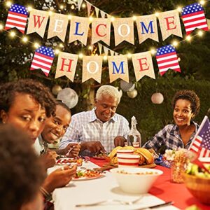 Welcome Home Banner Decoration with LED Fairy String Light 2 Flicker Mode, Patriotic Banner Bunting Welcome Home Sign for Housewarming Military Decoration Family Party 4th of July Supplies