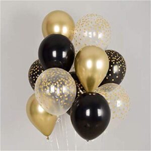 60pcs 12inch Helium Balloon Bouquet Metallic Gold Pearl Black Clear with Dot Balloon Perfect for Baby Shower Bridal Shower Birthday Anniversary Party Decorations(Black)