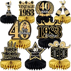 9 pcs 40th birthday decoration for men women happy 40th birthday table decorations cheers to 40th honeycomb centerpieces 1983 birthday party decorations black and gold 40th birthday party favors