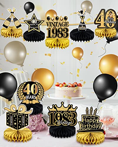 9 Pcs 40th Birthday Decoration for Men Women Happy 40th Birthday Table Decorations Cheers to 40th Honeycomb Centerpieces 1983 Birthday Party Decorations Black and Gold 40th Birthday Party Favors